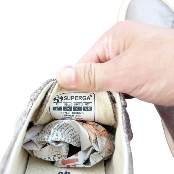 Superga Silver Metallic Sequin Platform Sneakers Sz 9 - Picture 7 of 7